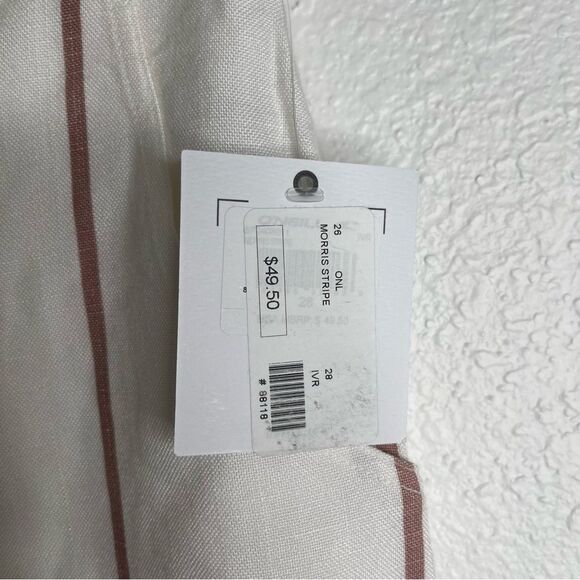 Oneill Striped Button Fly Shorts White High Waisted Size 28 - Picture 3 of 5